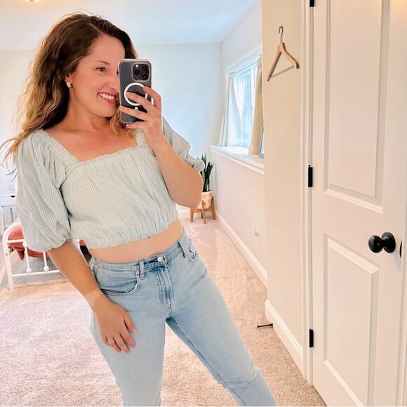 Apiece Apart Blue White Striped Cropped Top 4 - Picture 1 of 12